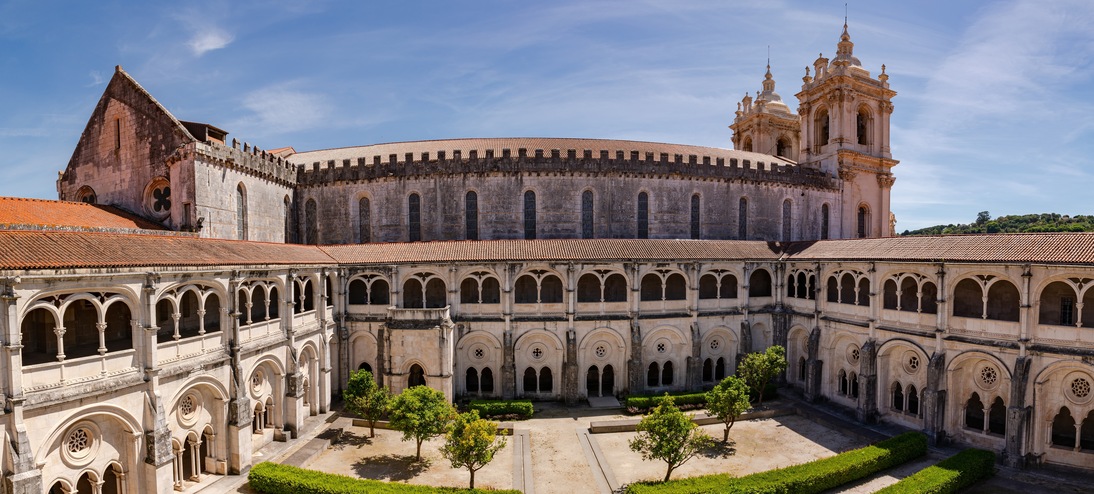 The church and the cross of the World Heritage Monastery of Saint Mary of Alcobaça, Portugal